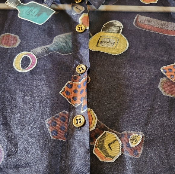 Vintage The Silver By Dorothy Schoelen Sheer Novelty Blouse Multicolored Size L - Picture 5 of 8